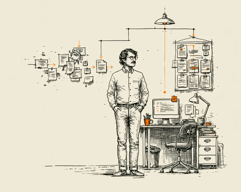 Business owner going from mixed chaos at work to a more streamlined workplace.